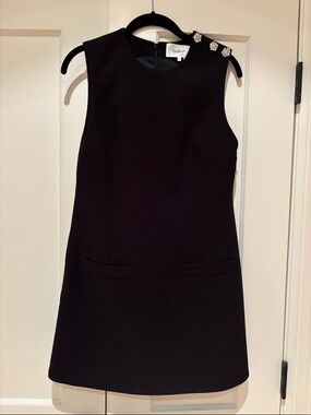 ba&sh Black Mini Shift Dress with Crystal Shoulder Accents